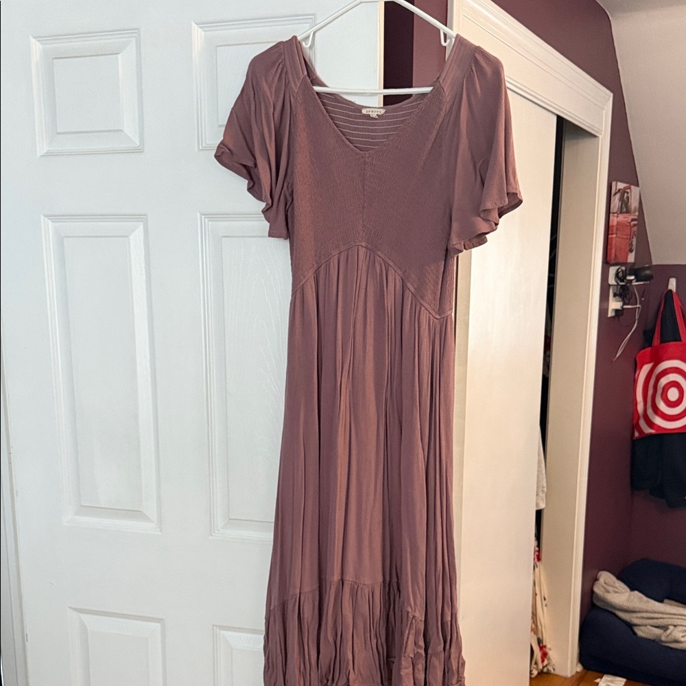 Women's Mauve Flutter-Sleeve Maxi Dress